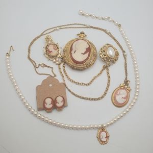 Vintage cameo silhouette jewelry lot